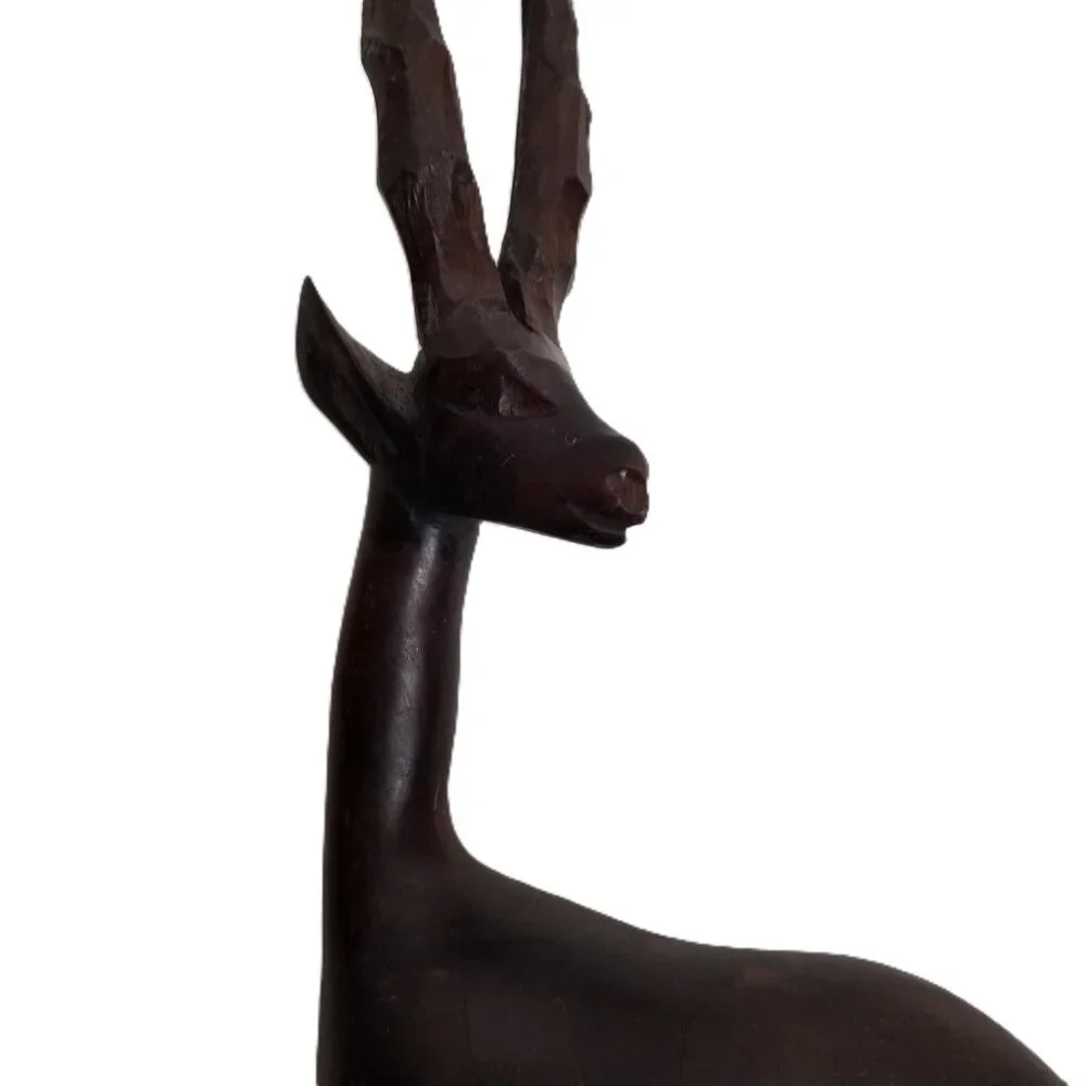 Hand Carved Wood Gazelle Pair African Safari Tribal Decor Bohemian MCM